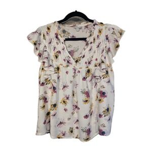 Lucky Brand Women Med Babydoll Floral Tiered Flutter Tank Top Boho Festival Soft